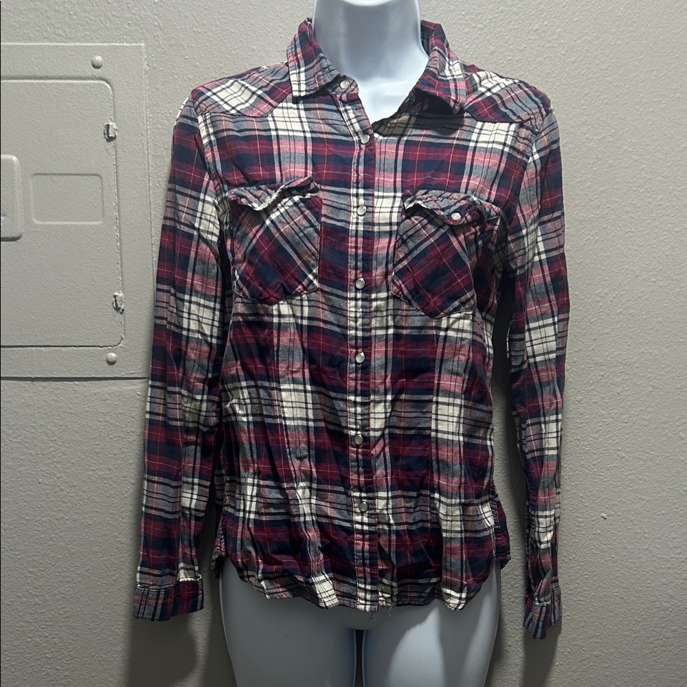 Charlotte Russe Navy and White Plaid Button Down Shirt
